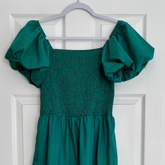 PrettyGarden Dress M Green Smocked Puff Sleeve Tiered Boho Cottagecore Prairie - Picture 3 of 13